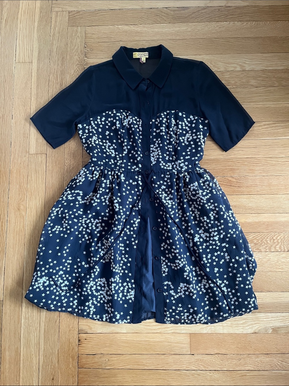 princess vera wang navy blue midi dress with star pattern